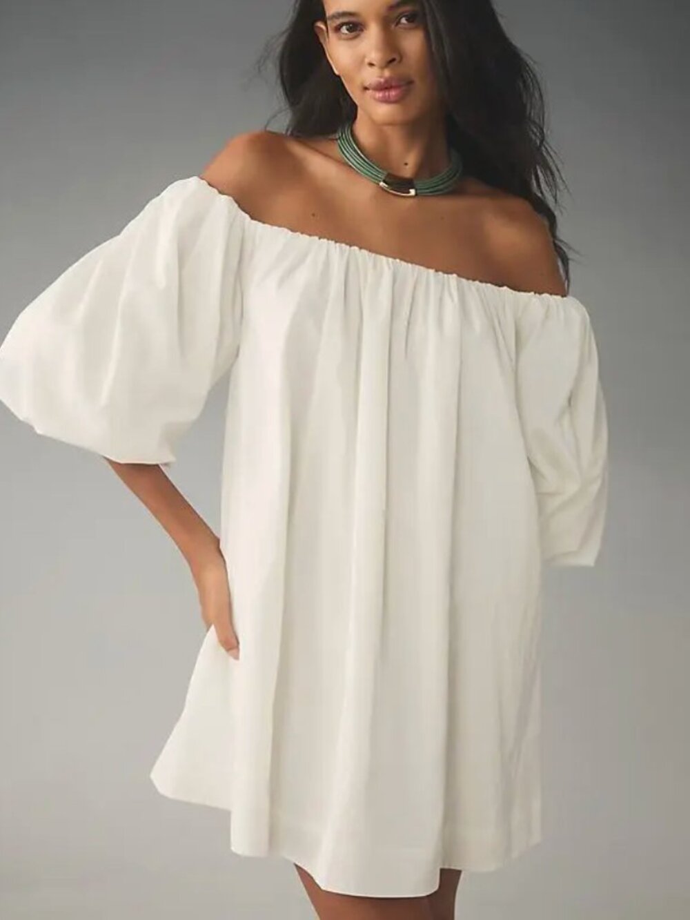 Mare Mare Anthropologie | Puff Sleeve Off-The-Shoulder Mini Dress in White